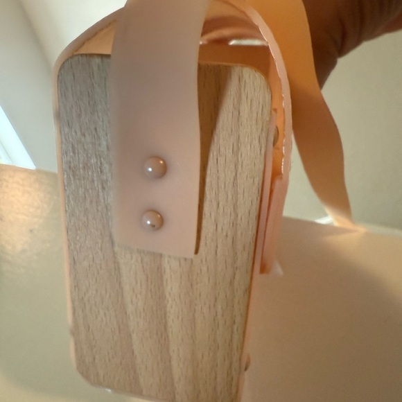 Zara Pink Peach Fruit Jelly Satchel Purse Handbag W/ Straps Wooden Sides - Picture 5 of 10